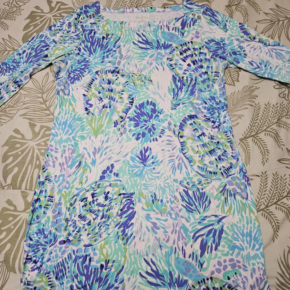 Colorful Floral Shift Dress in Aqua, Blue & Lilac